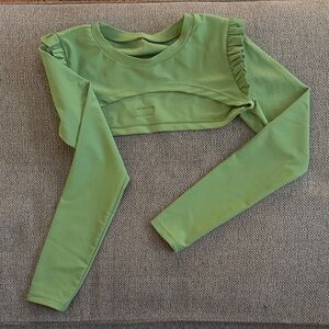 Oh La La Dance Wear, Cropped Ruffle-Shoulder Long Sleeve Top - Adult Small